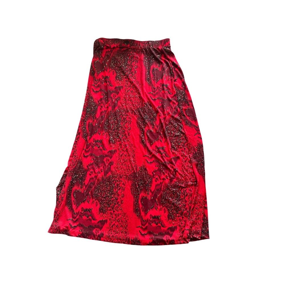 Vintage Redโ Snakeskin Print Maxi Skirt Metallic Gold Accents Elastic Waist 2492